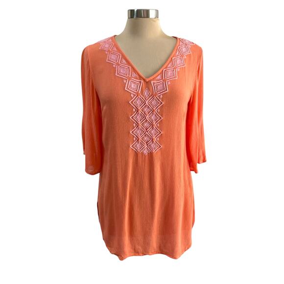 Lilly Pulitzer Target Orange Embroidered Crinkle Gauze Top Sz Medium Boho Casual - Picture 1 of 8